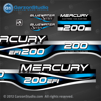 1994 1995 1996 1997 1998 1999 MERCURY 200 hp decal set design II 200hp EFI bluewater series part number 808562A99 DECAL SET DECAL SET (200 XL/CXL BLUEWATER) 